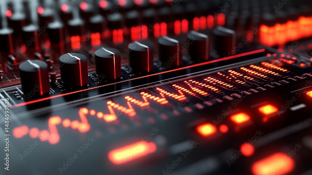 Poster visualizing digital signal processor chip in action with red lights