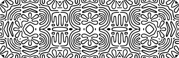 Geometric ethnic black pattern on white background, zentangle. Banner. The template is suitable for laser cutting of metal, wood carving, coloring. Stencil for carving, paper design, stained glass.