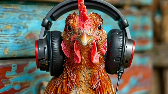 musical chicken grooving with headphones