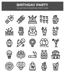 Birthday Party Icons. 25 Festive Design Elements