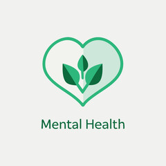 Mental health vector with green leaf and heart shap