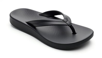 Single black flip-flop isolated on white background, summer, footwear, one