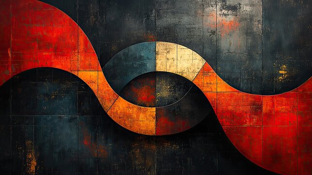 Abstract shapes and textures intertwine and overlap, creating a visually stimulating and thought-provoking composition