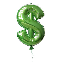 Green Dollar Sign Balloon: A vibrant, green balloon shaped like a dollar sign floats weightlessly, symbolizing financial concepts, profit, and market dynamics.