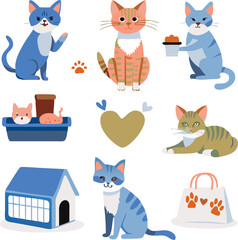 Obraz premium A cute set of funny cartoon cats vector illustration showcases lovable feline characters and kitty art