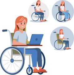 Work and Mobility: A determined individual navigates the digital world from a wheelchair, utilizing a laptop, highlighting the power of accessible technology and inclusivity. 
