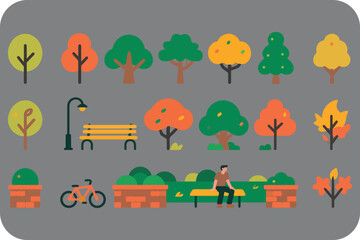 Autumn Park Scene with Trees Bench Bicycle and Man Relaxing