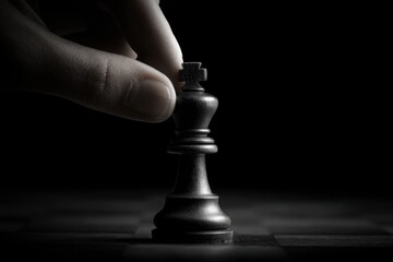 Strategic chess move captured in shadowy light emphasizes the intensity of the game