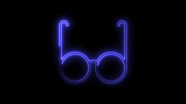 Neon glasses icon glowing in the dark round eyeglasses frames modern design element