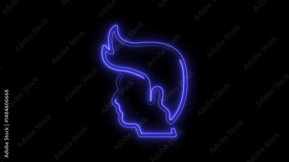Poster animated neon style mans profile icon on black background perfect for technology and design projects