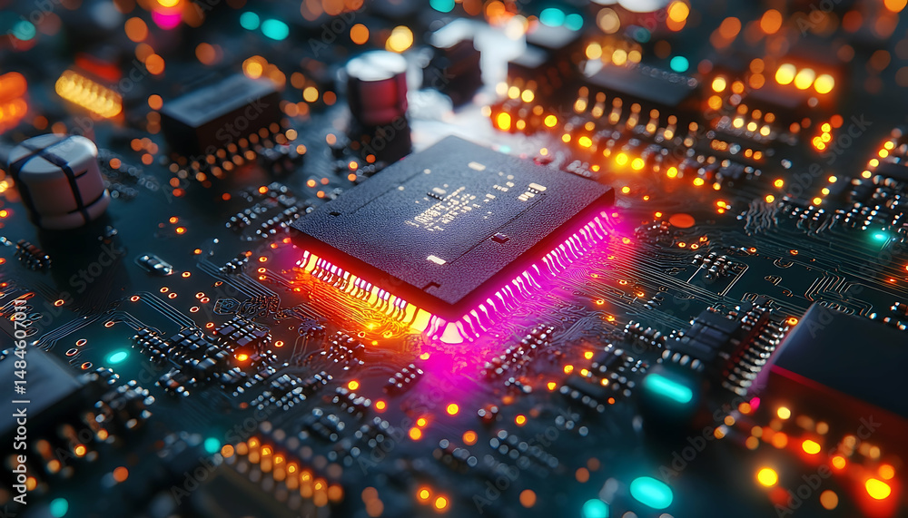 Poster detailed image of a central processing unit and computer circuit board