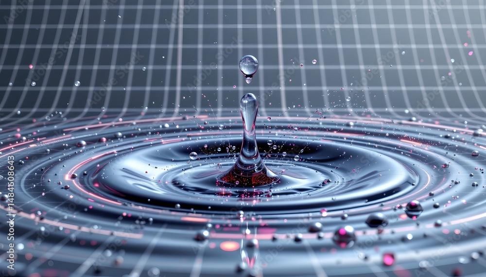 Poster captivating water drop encased in a circle with beautiful wavy ripple effect in 3d