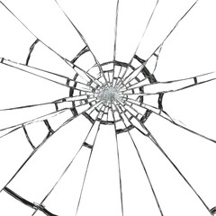 A spiderweb of sharp, fractured glass against a deep black backdrop radiating from the center