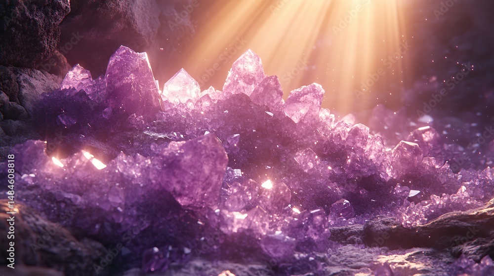 Wall mural amethyst dust sparkles in the sunlight, creating an ethereal and magical effect in a scene of fantas