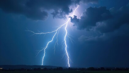 Fierce lightning illuminates turbulent clouds , flash, breathtaking, action