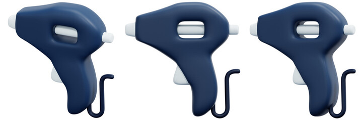 Set of Dark Blue Plastic Glue Guns with White Details 3d Render Icon Illustration