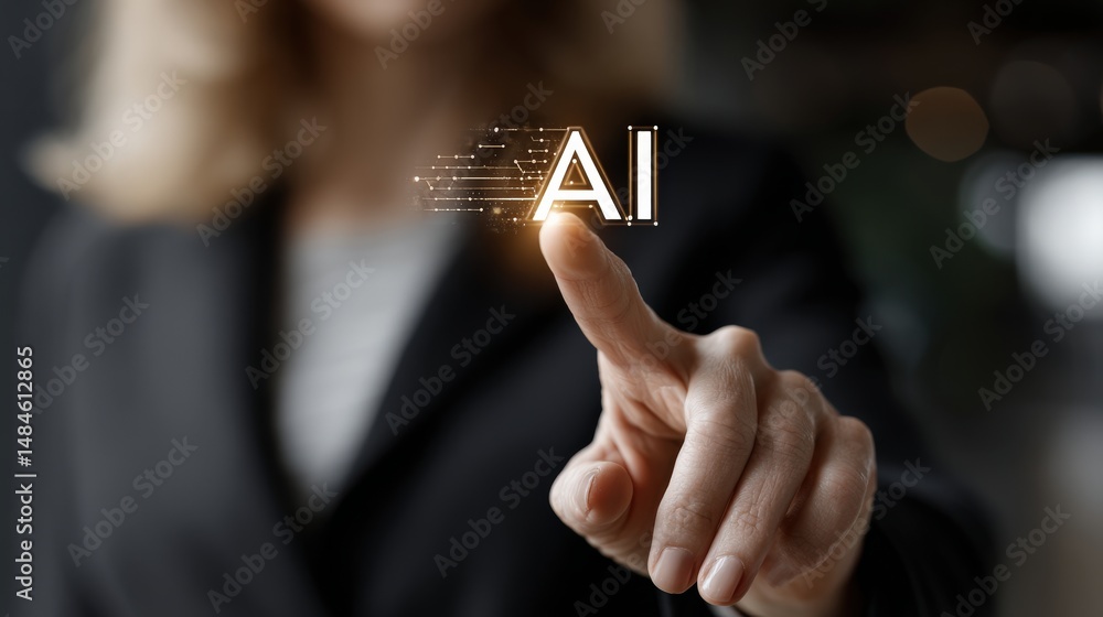 Poster futuristic interaction: a visionary figure, representing the evolving landscape of technology, inter