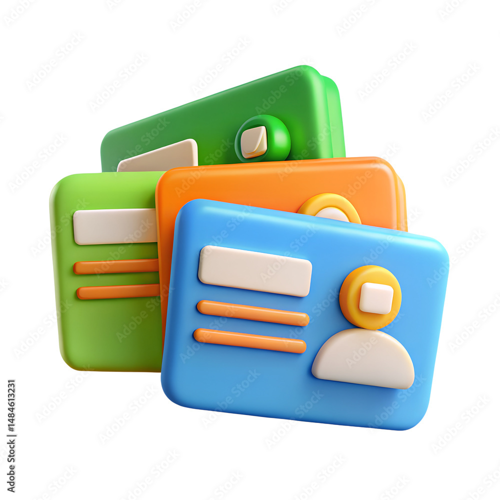 Poster colorful stacked identification cards graphic represents authentication access and identification in