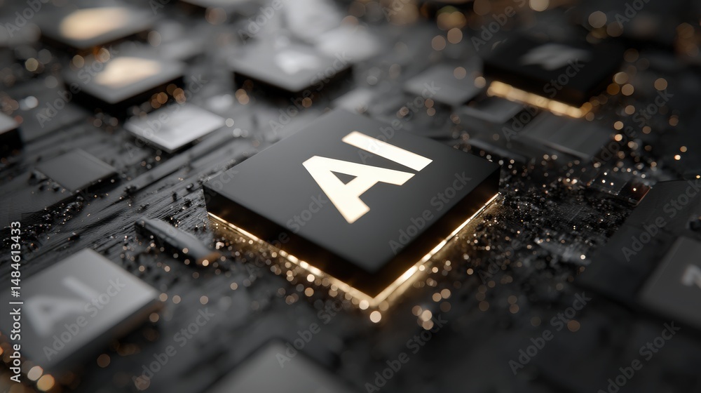 Poster ai chip: a close-up view reveals a sleek computer chip with the bold 