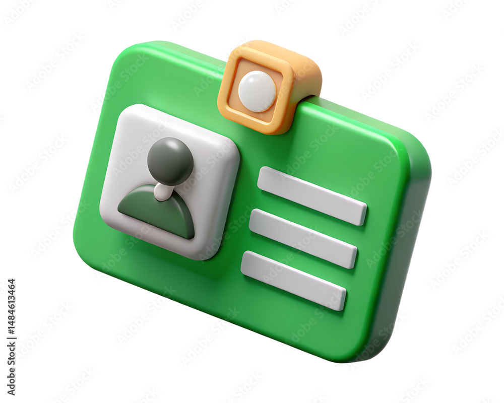 Poster modern green employee id card with a 3d style rendering, featuring user profile and a high quality 3