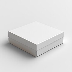 Naklejka premium A closed blank white box is sitting on a white surface