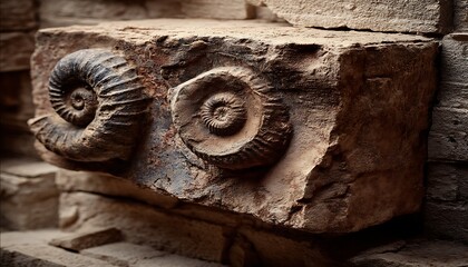 Fossil-adorned ancient stone block