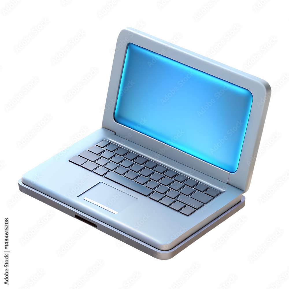 Poster modern high quality 3d rendering icon of an open laptop computer showcasing a bright blue screen and