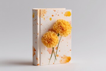 A decorative book with pressed flowers and watercolor design.