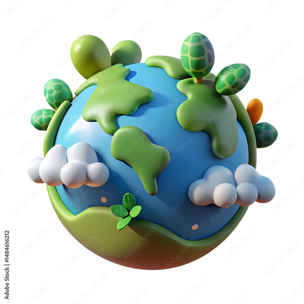 Poster a 3d render presents a green planet earth as a global sphere, emphasizing nature and environmental c