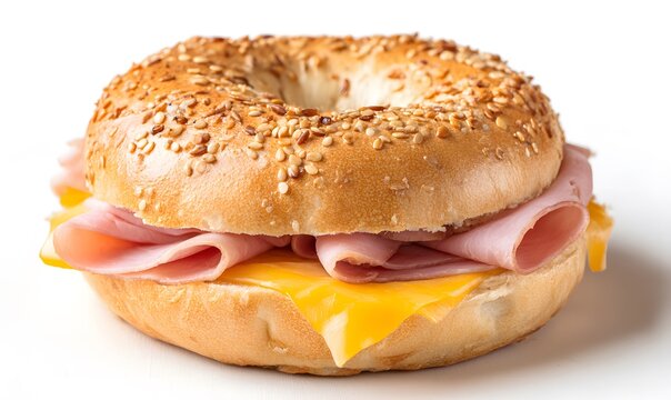 bagle ham cheese,isolated on simple background, Generative AI