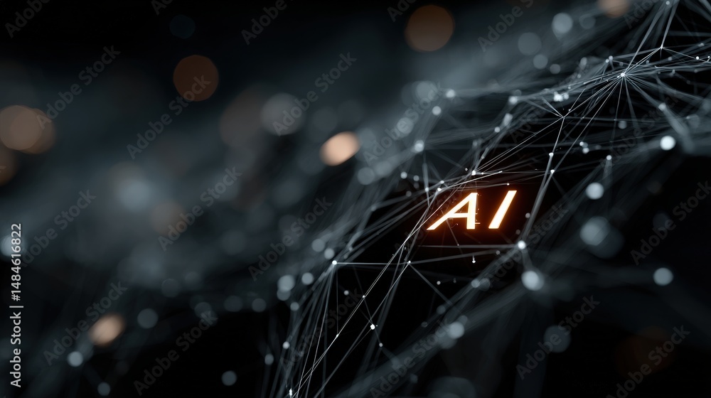 Poster digital intelligence: a futuristic digital illustration showcases interconnected neural networks con