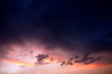 Dramatic sunset sky with clouds.