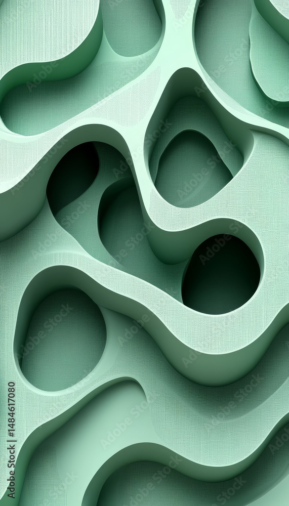 Poster seamless pale green 3d low profile style wave texture pattern, abstract background design.