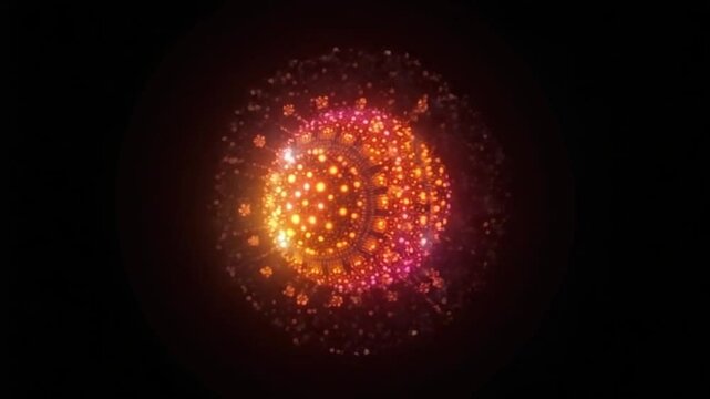 Abstract Glowing Particle Sphere on Black Background
