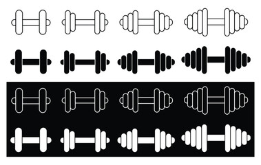 Dumbbell Icon Set – Line and Solid Style Gym Weights Collection