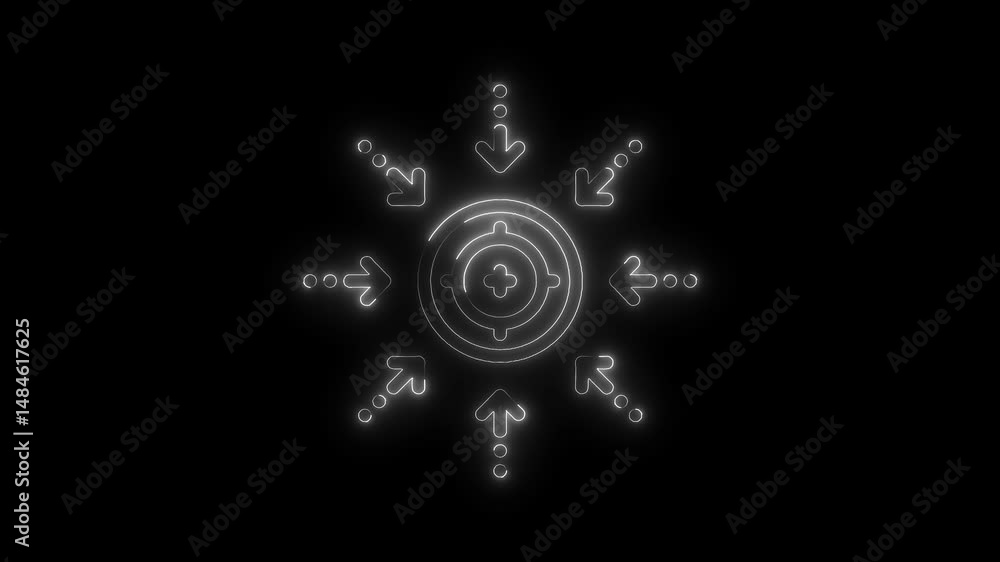 Poster neon arrows targeting the center point with focus on the target concept animation