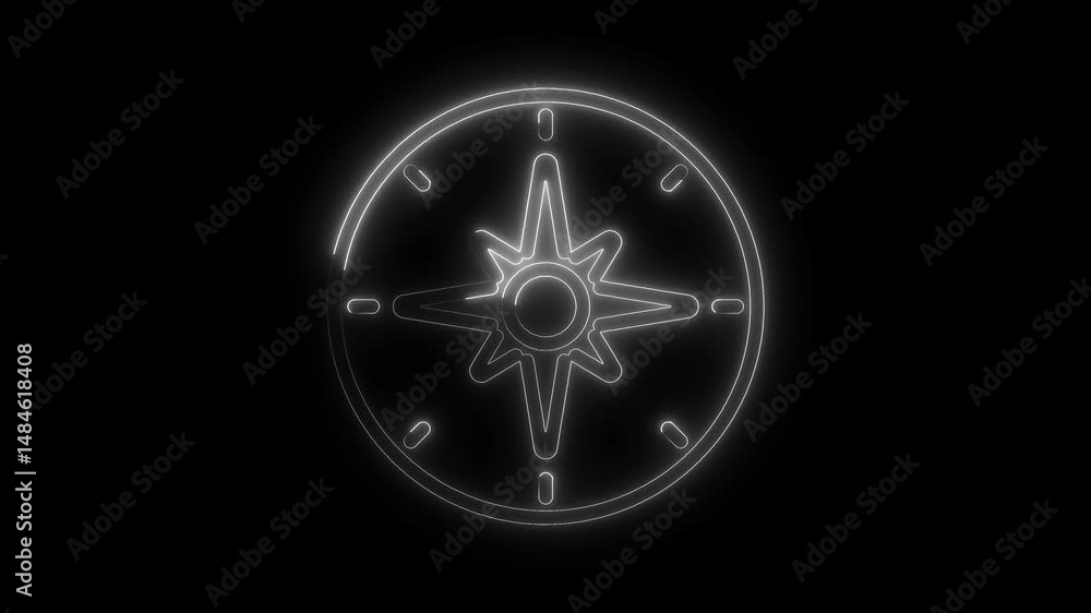 Poster neon compass animation glows in the dark indicating navigation and direction guiding concept