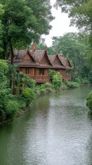 Tranquil Thai Wooden House by the River