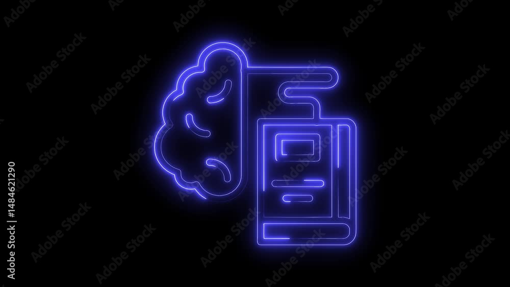 Aufkleber glowing neon brain connection to smartphone mobile artificial intelligence and modern technology