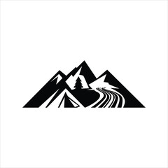 Mountain silhouette. Mountains icon vector.  Rocky mountains icon or logo.