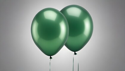 Two glossy green balloons gracefully float against a light gray gradient backdrop, creating a serene scene.