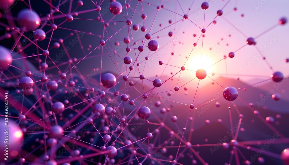Poster a complex molecule composed of numerous spheres in an abstract 3d rendering of chaos