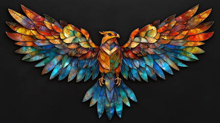 Stunning stained glass artwork of majestic eagle with vibrant colors and intricate details, showcasing blend of artistry and nature beauty