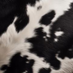 Cow Hide Texture: Close-up view of a cow's hide, showcasing its distinctive black and white patchwork pattern. The texture is remarkably smooth and soft.