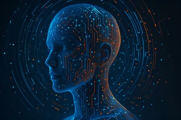 Surreal Tech Portrait: Man and Machine Fusion