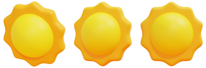 Set of Yellow Suns 3d Render Icon Illustration