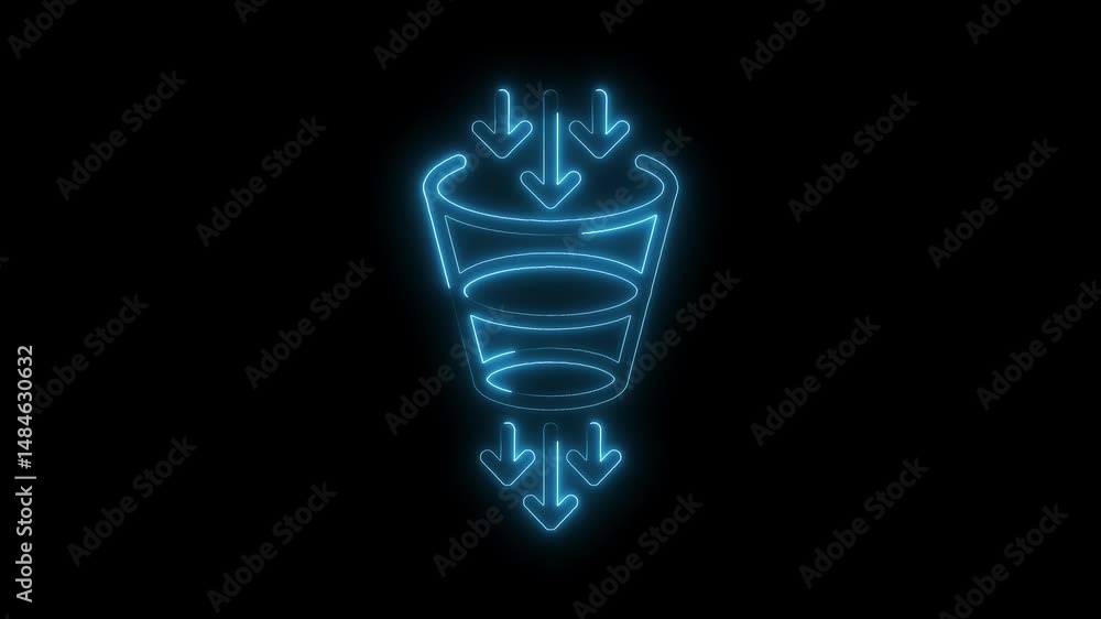 Poster neon funnel with arrows showing conversion process on black background motion graphic