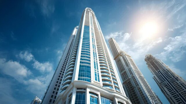 Stunning architectural marvel of a tall building with blue in the heart of dubai city