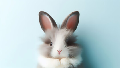 Cute gray bunny ears on a pastel blue background.