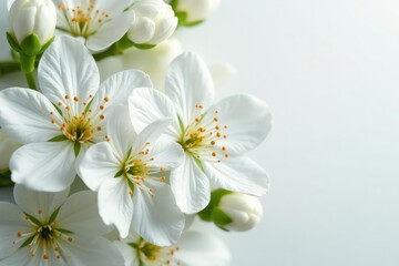Obraz premium Close-up of delicate white blossoms against pure white backdrop, background, nature